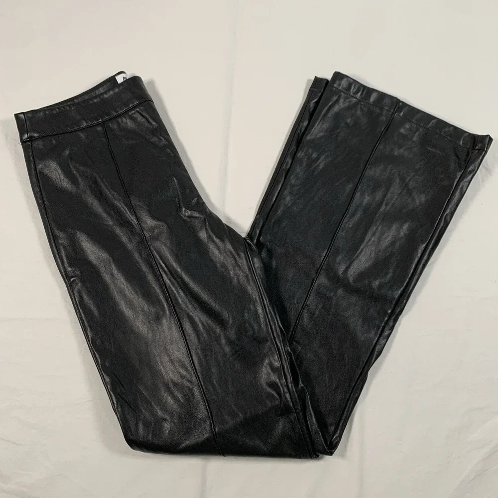 Princess Polly Size 6 Black Faux Leather High Waisted Side Zip Wide‎ Leg Pants